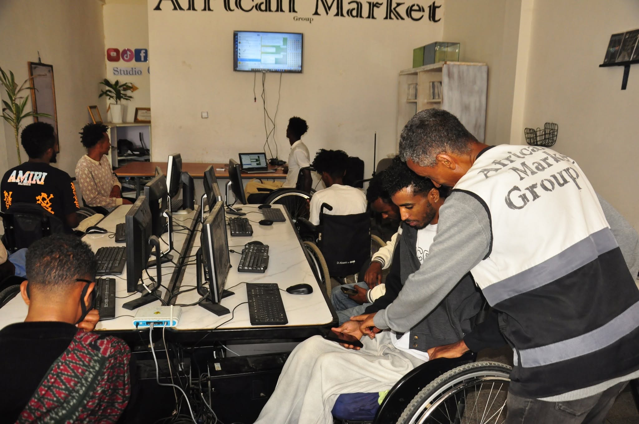 African entrepreneurs collaborating in a digital business hub